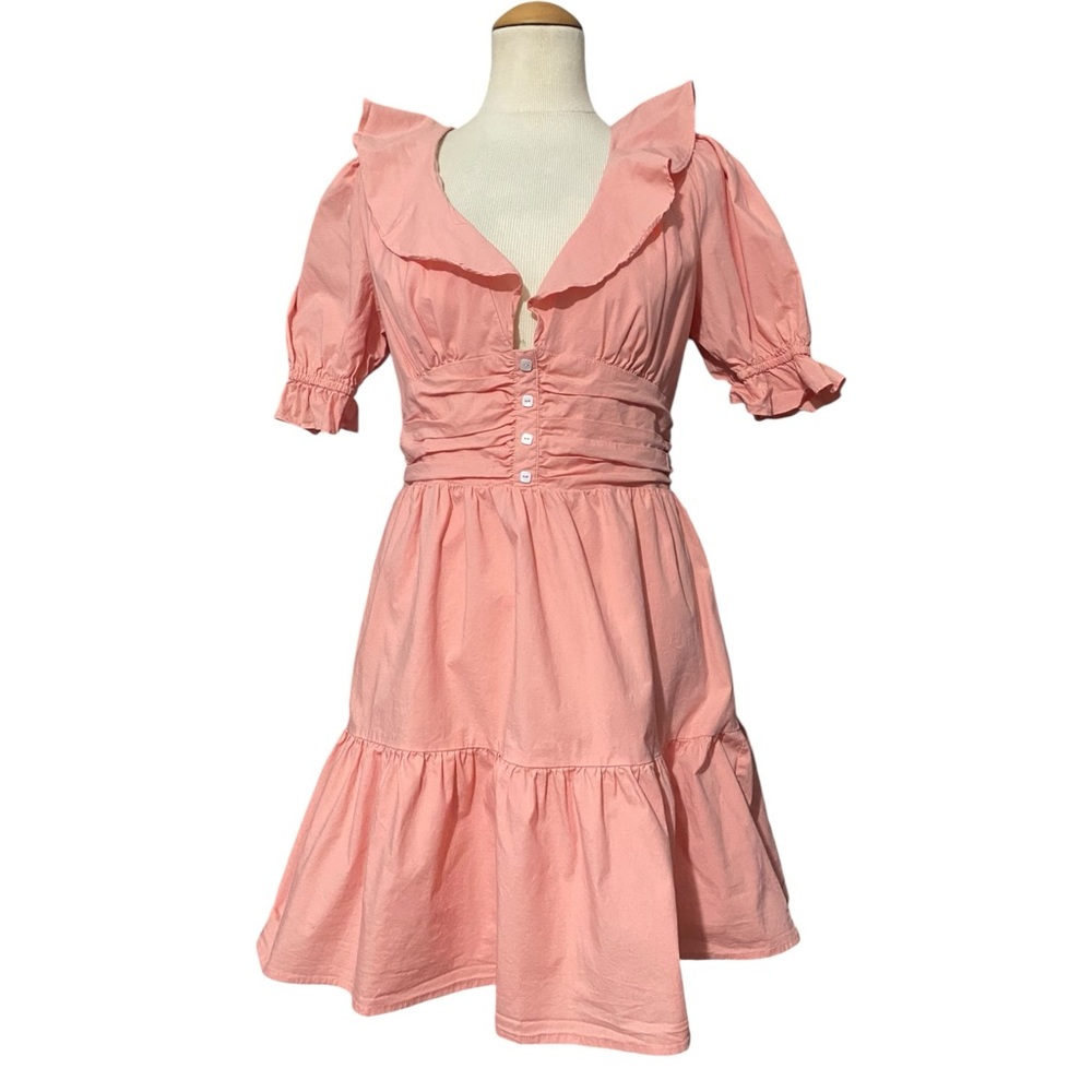 WAYF Ruffle Neck Tiered Mini Dress Large - Picture 2 of 6